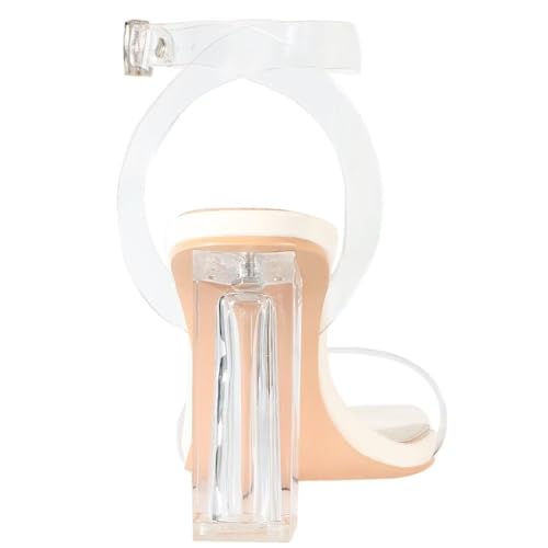 Image of Women's Clear Chunky Block Heeled Sandals 3.74 Inches Open Toe Ankle Strap Block High Heel Sandal Dress Dancing Sandals Daily Work Party Shoes