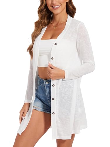 Image of Spicy Sandia Women's Lightweight Sheer Cardigans with Pockets Kimono Cover Up for Summer