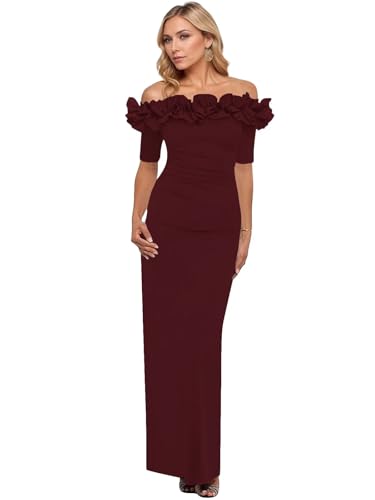 Maxianever Ruffled Short Sleeve Mother of The Bride Dresses Satin Off Shoulder Maxi Formal Dress for Women 2025