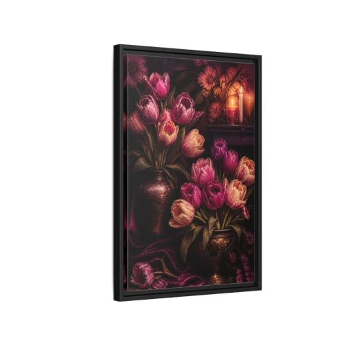 Impression tulipes violettes verticale avec cadre noir 40x60