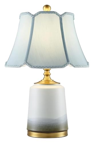 Bedroom Pair Concise Table Lamps Ceramics Bedside Table Lamps with Fabric Lampshade Chinese Style Nightstand Table Lamps