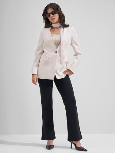 Image of Tokyo Talkies Women Mid Rise Boot Cut Trouser | Stretchable Formal Wear