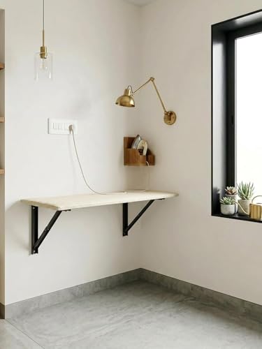 Image of MARK LEE Wall Mounted Ironing Board Foldable, Space Saving Iron Table for Home, Compact Wall Mount Ironing Station with Heavy Duty Brackets, Brown Color, 122 x 61 cm