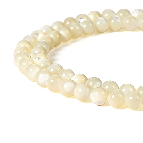 Image of BEADNOVA 6mm Natural White Mother of Pearl Shell Beads Gemstone Round Loose Beads for Jewelry Making (62-64pcs)