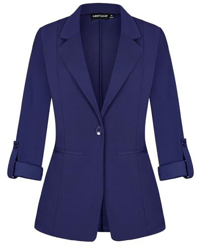 MINTLIMIT Womens Casual Blazers Button Front 3/4 Roll-up Sleeve Notched Lapel Business Work Blazer Jacket with Pockets