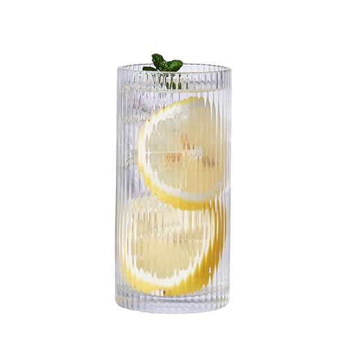 Eden & Willow Striped Highball Glasses | Durable and Stylish, Tumblers for Cocktails, Hot and Cold Drinks (Set of 6, 350ml)
