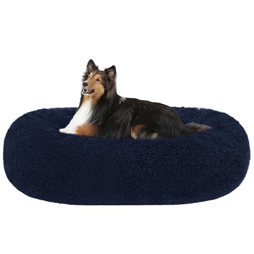 HMTOPE Orthopädisches Hundebett rund Hundekissen Hundesofa Katzenbett Donut Kuscheliges Hundekorb Waschbar, 80 cm Ø, Navyblau