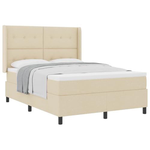 vidaXL Cama Box Spring con colchón Tela Crema 160x200 cm