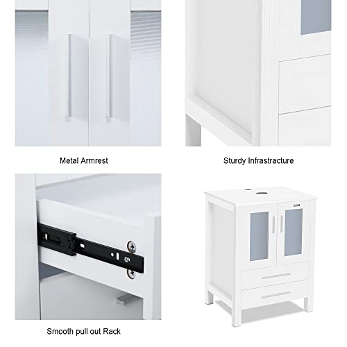 Eclife 60” Bathroom Vanity Sink Combo White W/Side Cabinet Vanity White Ceramic Vessel Sink And Chrome Bathroom Solid Brass Faucet And Pop Up Drain, W/Mirror(T03 2B02W) #TOP6