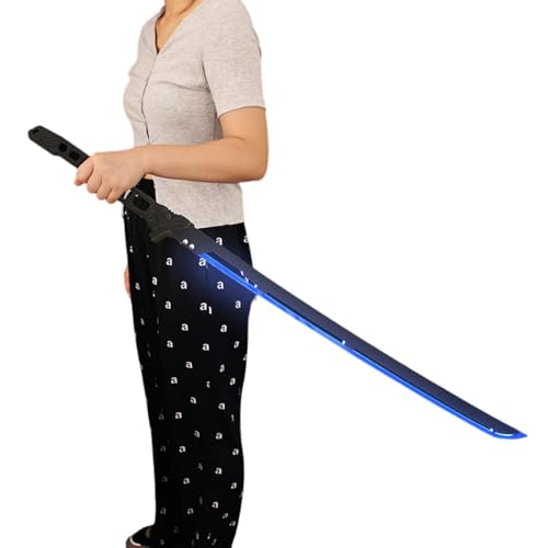 JICOMUS充電式発光カタナ、武器模型ライトアップトイ、全長108cm/80cm、LEDライト付き、キャラクターフィギュア小道具、ギフトボックス (108cm,ブルー)