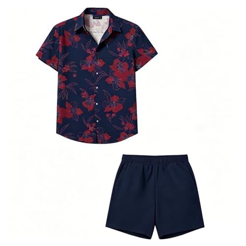 Camisa hawaiana y pantalones ligeros conjunto floral de 2 piezas transpirable