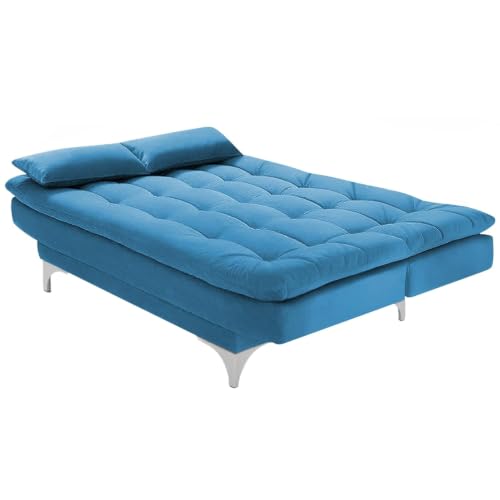 Image of Casaliving Danny Sofa Cum Bed for Living Room Premium Fabric Sofa New 3 Seater Sofa Cum Bed Velvet Fabric with 2 Cushions (Aqua Blue) Suitable for All Indoor Sofa Set