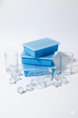 Image of Ice Cube Molds with Lid,Big Silicone Ice Cube Tray for Whiskey,2Inch Square Ice Cube Tray,Easy-Release Ice Mold,Giant Ice Cubes for Bourbon Cocktail (1, Blue)