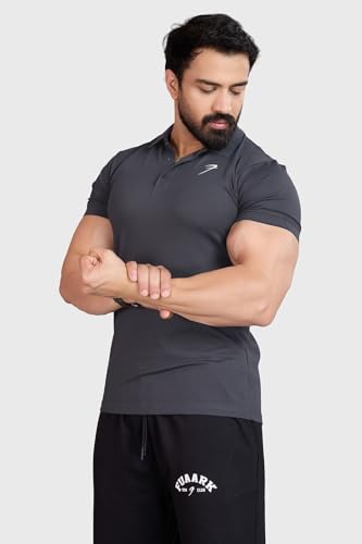 Image of FUAARK Men Slim Fit Pique Aura Polo Tshirt with Short Sleeves & Reflective Chest Logo -
