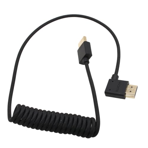 Image of HDMI 8K 4K 30p 60p Cable for ATOMOS Ninja Ultra Sony FX30 FX6 FX9 Canon C500 BGH1 GH6 Camera FEELWORLD Z CAM E2 F6, Right Angle Type A HDMI 2.1 Braided Coiled 50cm