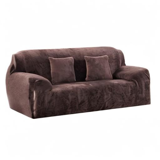 NAKIHOUSE Dicke Samt Sofa Überwürfe Sofabezug mit einem Kissenbezug, Superweicher Elastische Sofa Abdeckung in Kaffee Farbe für 1/2/3/4 Sitzer（L-förmiges Ecksofa erfordert Zwei）