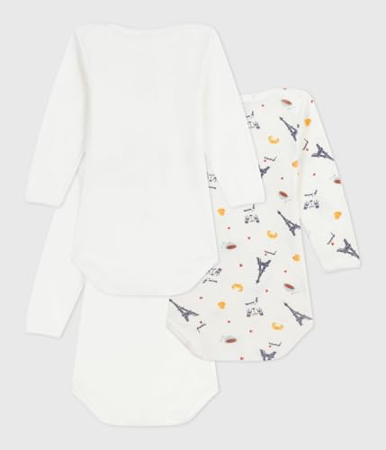 Petit Bateau Pack of babies' long-sleeved Paris-print cotton boys bodysuits SIZES 3-36 MONTHS2