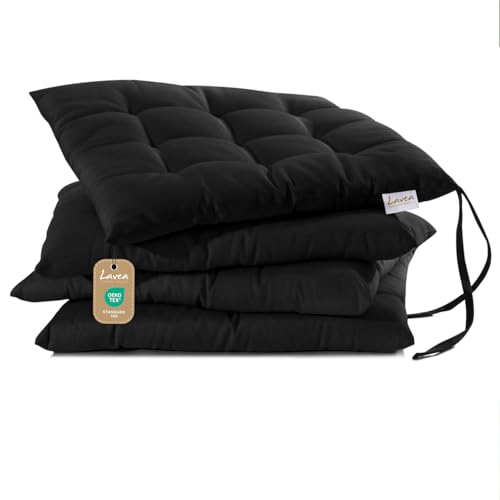 Lavea® Coussins de Chaise 40x40 cm – Lot de 4 avec Attaches – Confortables et lavables pour intérieur, extérieur - pour Jardin, Balcon, terrasse et...