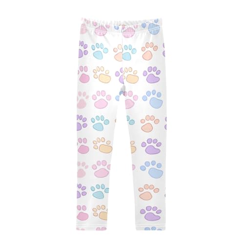 Cute Cat Dog Paw Print Girls Casual Leggings for Kids Printed Long Pant Bottoms Stretch and Soft