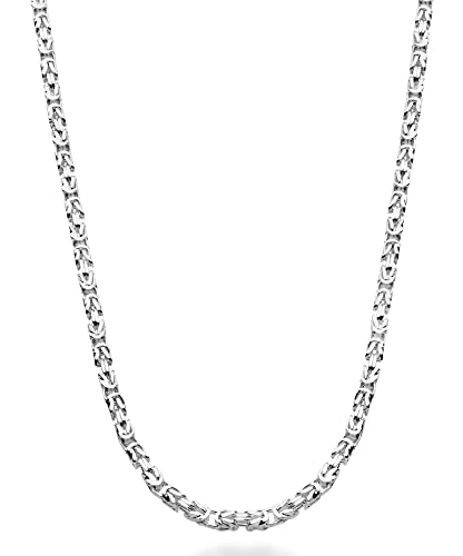 Miabella Solid 925 Sterling Silver Italian 3mm Square Byzantine Link Chain Necklace for Women Men, 925 Handmade in Italy