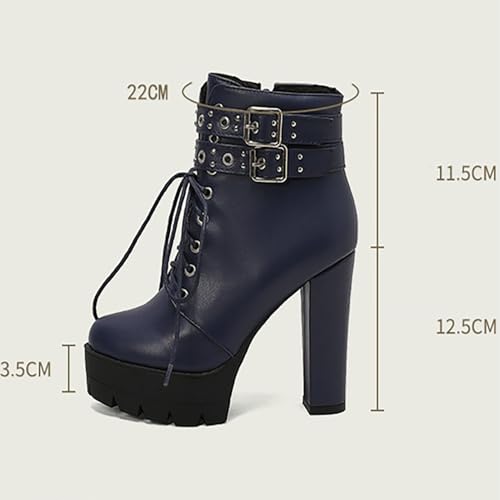 Women's Chunky Heel Ankle Boots Lace Up Platform Punk Goth Combat Booties with Side Zipper Buckle High Heel Waterproof Fashion Shoes3