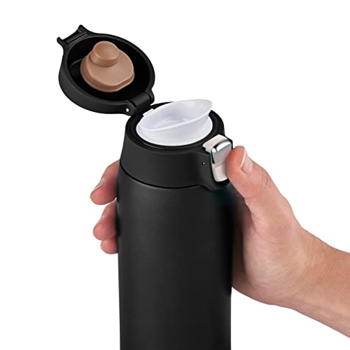 Emsa N21517 Travel Mug Light Isolierbecher, Fassungsvermögen: 0,4 L, extra-schlankes Format, Leichtgewicht, Edelstahl, Klappverschlusssystem, 100% dicht, 8h heiß/16h kalt, Schwarz 2