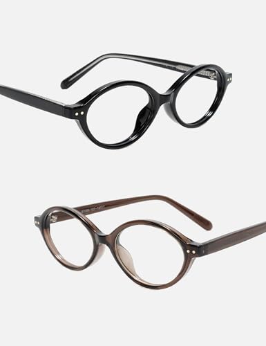 Image of Slocyclub 2pack Oval Blue Light Blocking Glasses for Women Men, Small 90s Retro Oval Frame Bluelight Glasses for Gaming /Computer /Screen(Black and Crystal Smoky Brown)