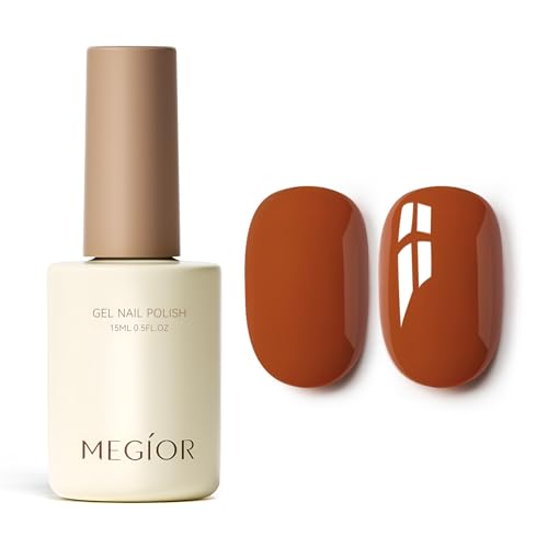 MEGIOR Orange Gel Nail Polish 15ML Fall Pumpkin Soak Off UV LED Gel Polish Long Lasting Nail Art Starter Manicure Salon for Women Girls Home DIY 0.5 Fl Oz