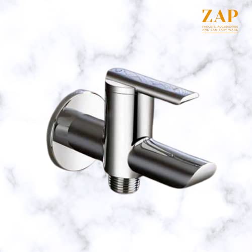 Image of Zap Ultra Cube Series Brass 2 Way Bib Cock with Wall Flange for Home, Kitchen and Bathroom
