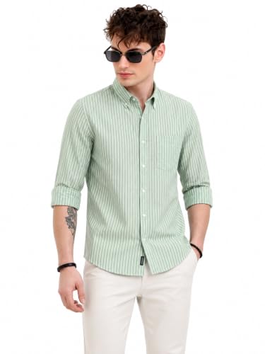 Image of Youth First Men's Cotton Blend Casual Shirt | Regular Fit Solid Full Sleeve Button Down Collared Shirts | Comfortable Formal Office Business Casual for Men