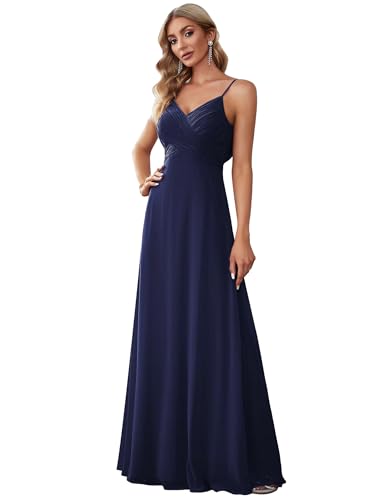Ever-Pretty Robe de Soirée Femme Longue A Line Col V à Bretelles Mousseline de Soie Sexy Bleu...
