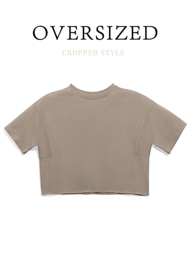 Image of Girls Athletic Oversized Crop Tops Kids Drop Shoulder Short Sleeve T Shirts Workout Tees 5-14 Years