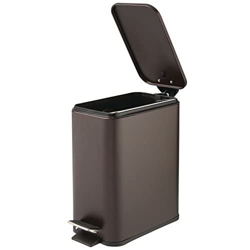 Mdesign 07641MDBAEU Slim Metal Rectangle 1.3 Gallon/5 Liter Trash Can With Step Pedal, Easy-Close Lid, Removable Liner - Narrow Wastebasket Garbage Container Bin thumb #6