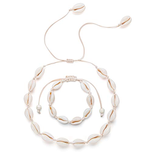 Fesciory Women Puka Shell Necklace Natural Seashell Choker, Boho Adjustable Beach Cowrie Jewelry for Girls