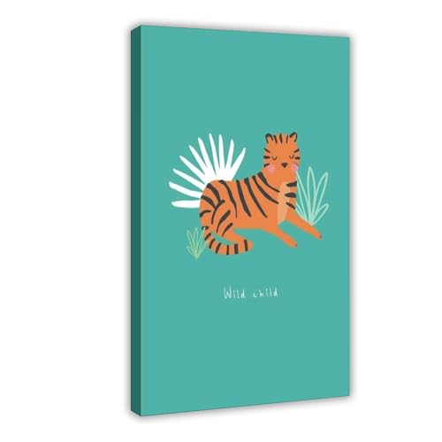 Leinwand-Poster, Motiv: Kleiner Tiger, Wildkind, Wandkunst, Dekor, Bild, Gemälde für Wohnzimmer, Schlafzimmer, Dekoration, 20 x 30 cm