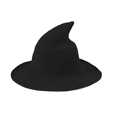 Womens Witch Hat Foldable Brim Knitted Cosplay Witch Pointed Hat Halloween Party Masquerade Costume Accessory for Adult Girls (Black) Cover