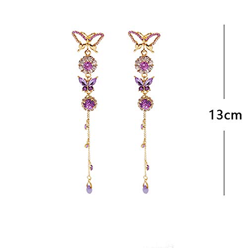 Fxmimior 2555 Long Tassels Butterfly Earrings Dainty Silver Drop Earrings Statement Charm Earring Purple Rhinestones Crystals Body Jewelry thumb #5