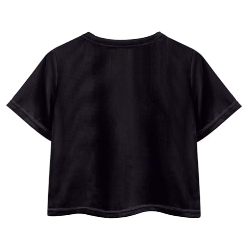 Image of Girls Summer Crop Top Outfits Short Sleeve T Shirts Kids Cute Clothes Tees Blouse