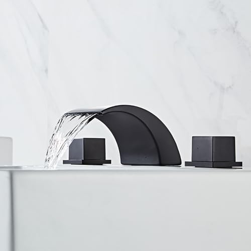 Robinet cascade de salle de bain noir à 3 trous et double poignée - 6