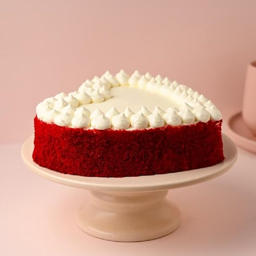 Image of FlowerAura Delicious Silky Smooth Fresh Heart Shape Red Velvet Anniversary Cake With Happy Anniversary Topper Gift For Girlfriend, Boyfriend, Husband, Wife, Parents, Friends (Same Day Delivery)(0.5Kg)