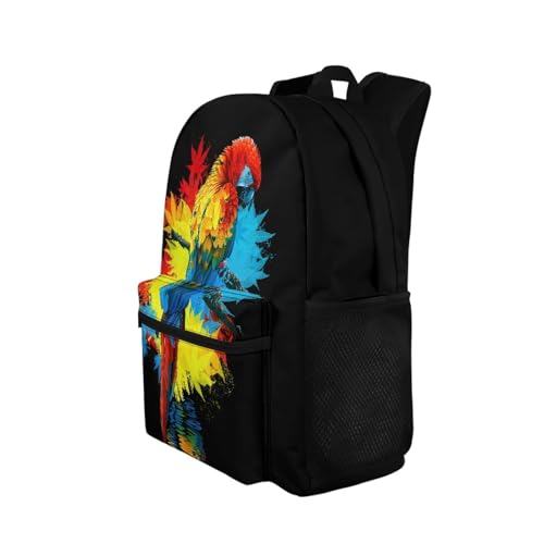 AmzPrint Parrot Full Print Bookbag For Boys Girls Kids Elementary Middle School Bags Casual Black School Backpack2