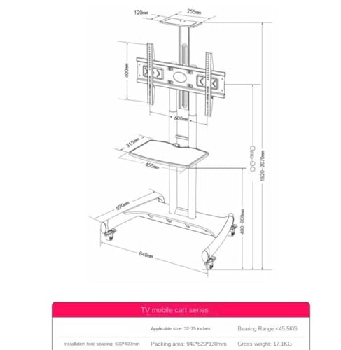 Soporte móvil ajustable para TV 32-75" hasta 100 lb miniatura 2
