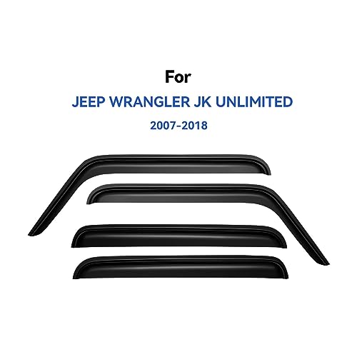 Image of Window Visors Rain Guards Shield for 2007-2018 Jeep Wrangler, Out-Channel Window Vent Wind Deflectors Visors Shades for 07-18 Wrangler JK