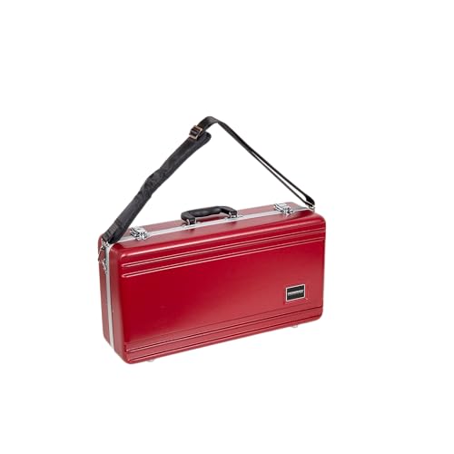 クロスロック ABS トランペットケース BBホーン用 | レッド仕上げ、ブラックベルベット内部、セキュリティロック、メタルフィート&取り外し可能なストラップ