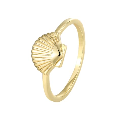Dainty Scallop Sea Shell Statement Ring for Women 14K Gold Plated Fashion Boho Tropical Stackable Band Rings Comfort Fit Cute Vacation Hawaiian Ocean Theme Party Jewelry (8)
