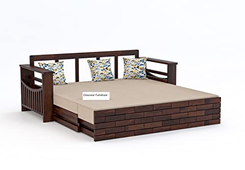 Image of Douceur Furnitures Solid Sheesham Wood 3 Seater Sofas | Three Seater Sofa Bed for Living Room, Hotels, Restaurant, Apartment | Wooden Sofa Bed