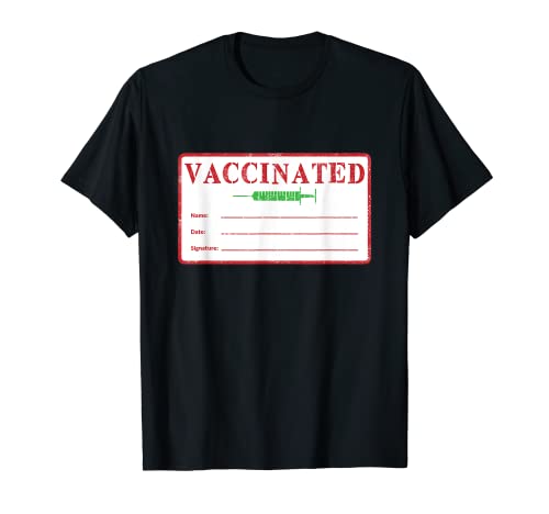 VACCINATED Certified Red Rubber Stamp Vacuna Camiseta