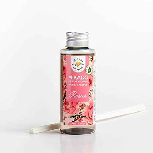 La Casa de los Aromas - Ambientador Mikado Aroma Rosas - Set Difusor Líquido para Reposición con Varillas - Fragancia Duradera - Ideal para el Hogar, Baño, Casa - 6 x 100 ml