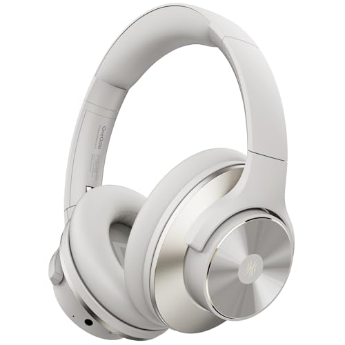 OneOdio A10 Bluetooth Kopfhörer Over Ear mit Hybrid Active Noise Cancelling, Bis zu 62 Std., Kabellos Kopfhörer im Hi-Res Audio, Tiefer Bass, Mikrofon für Reisen, Zuhause, Büro (Grau Weiß)