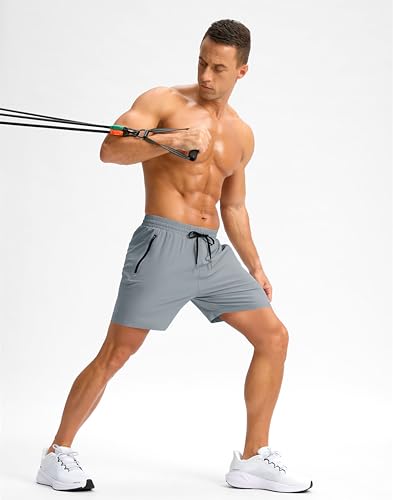 Image of Pudolla Men's Running Gym Shorts with Zipper Pockets 5 inch /7 inch / Lightweight Quick Dry Running Workout Athletic Short